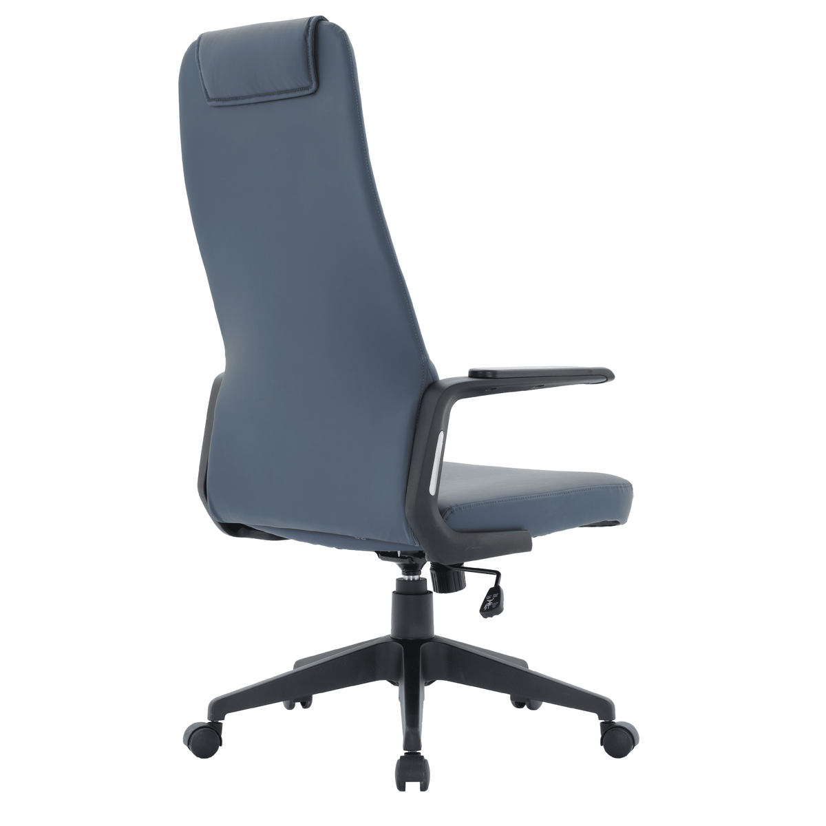 Nexa High-Back Conference Office Chair in Leather/Polyester Adjustable Height Swivel and Tilt Blue Leather Office Chair Leisuremod