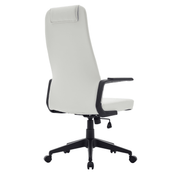 Nexa High-Back Conference Office Chair in Leather/Polyester Adjustable Height Swivel and Tilt White Leather Office Chair Leisuremod