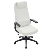 Nexa High-Back Conference Office Chair in Leather/Polyester Adjustable Height Swivel and Tilt White Leather Office Chair Leisuremod