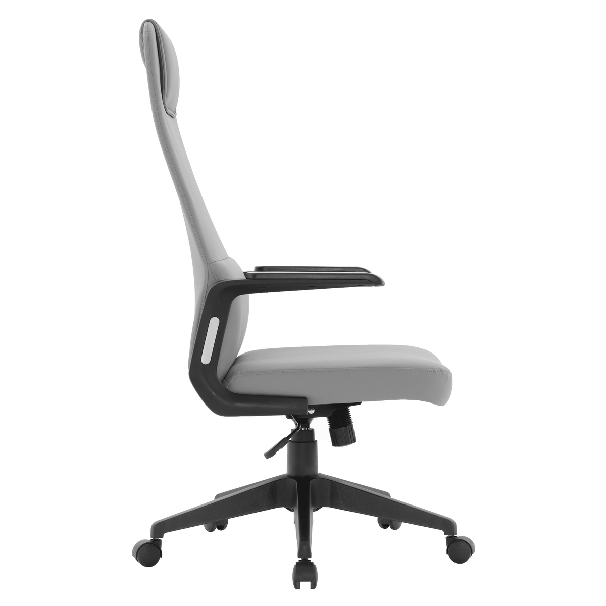 Nexa High-Back Conference Office Chair in Leather/Polyester Adjustable Height Swivel and Tilt Grey Leather Office Chair Leisuremod
