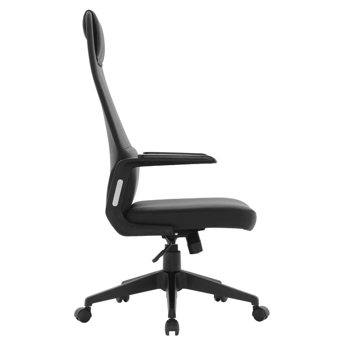 Nexa High-Back Conference Office Chair in Leather/Polyester Adjustable Height Swivel and Tilt Black Leather Office Chair Leisuremod