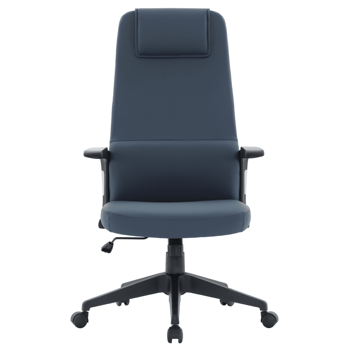 Nexa High-Back Conference Office Chair in Leather/Polyester Adjustable Height Swivel and Tilt Blue Leather Office Chair Leisuremod