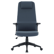 Nexa High-Back Conference Office Chair in Leather/Polyester Adjustable Height Swivel and Tilt Blue Leather Office Chair Leisuremod