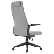 Nexa High-Back Conference Office Chair in Leather/Polyester Adjustable Height Swivel and Tilt Grey Leather Office Chair Leisuremod