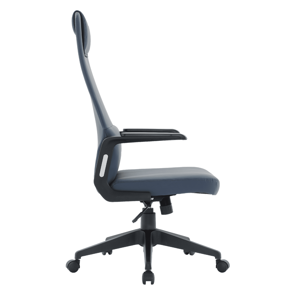 Nexa High-Back Conference Office Chair in Leather/Polyester Adjustable Height Swivel and Tilt Blue Leather Office Chair Leisuremod