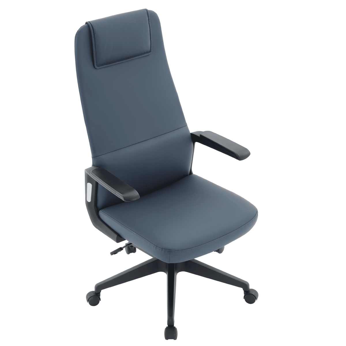 Nexa High-Back Conference Office Chair in Leather/Polyester Adjustable Height Swivel and Tilt Blue Leather Office Chair Leisuremod