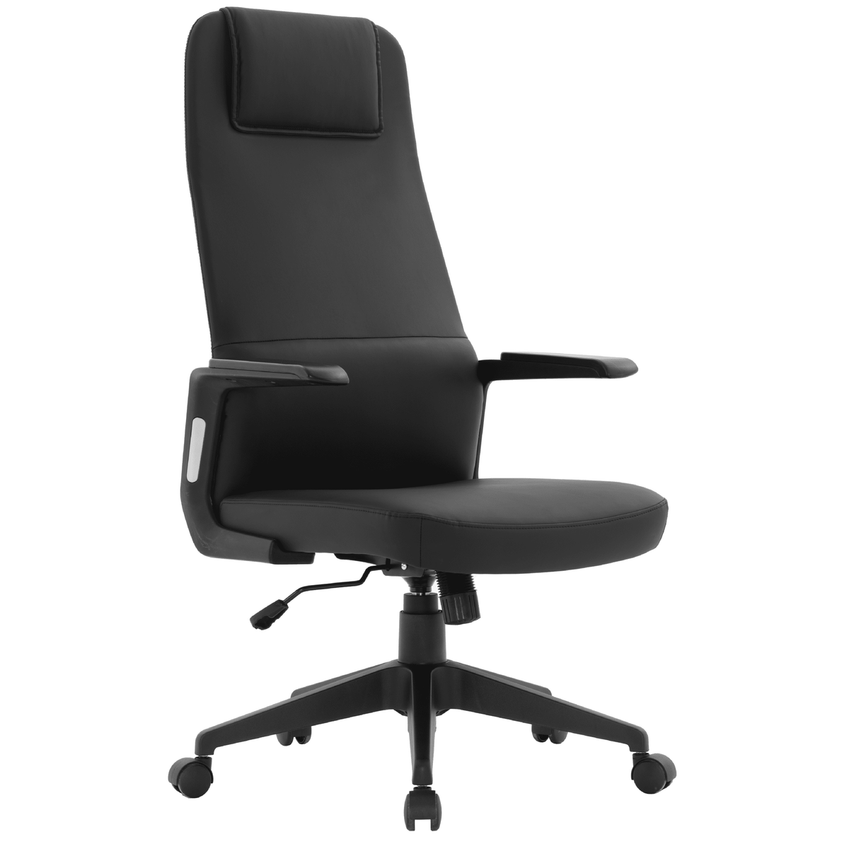 Nexa High-Back Conference Office Chair in Leather/Polyester Adjustable Height Swivel and Tilt Black Leather Office Chair Leisuremod