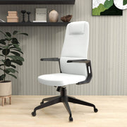 Nexa High-Back Conference Office Chair in Leather/Polyester Adjustable Height Swivel and Tilt White Leather Office Chair Leisuremod