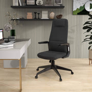 Nexa High-Back Conference Office Chair in Leather/Polyester Adjustable Height Swivel and Tilt Black Leather Office Chair Leisuremod