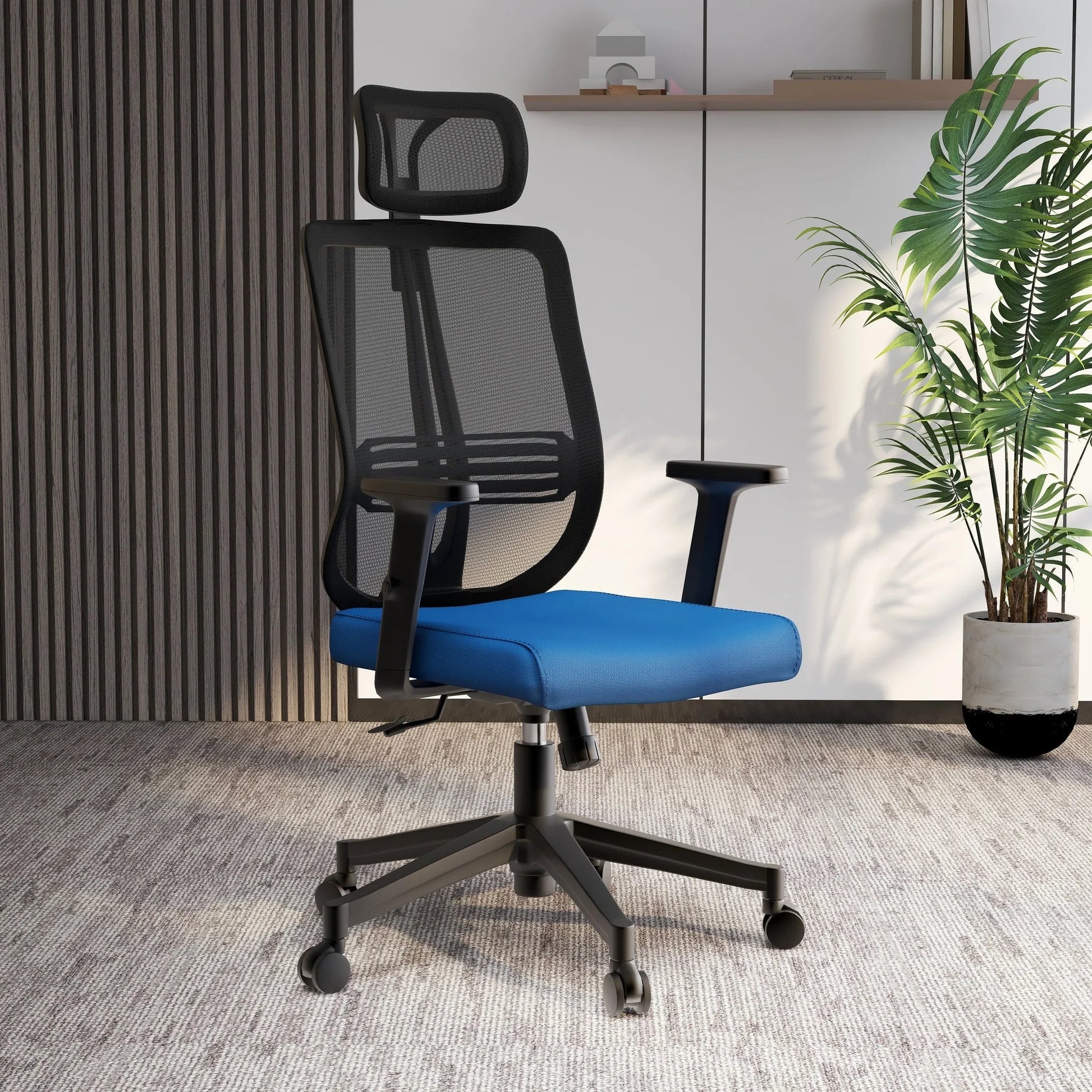 Nift Adjustable Upholstered Office Chair with Foam Filled Seat and Mesh Back and Headrest - Elax Furniture