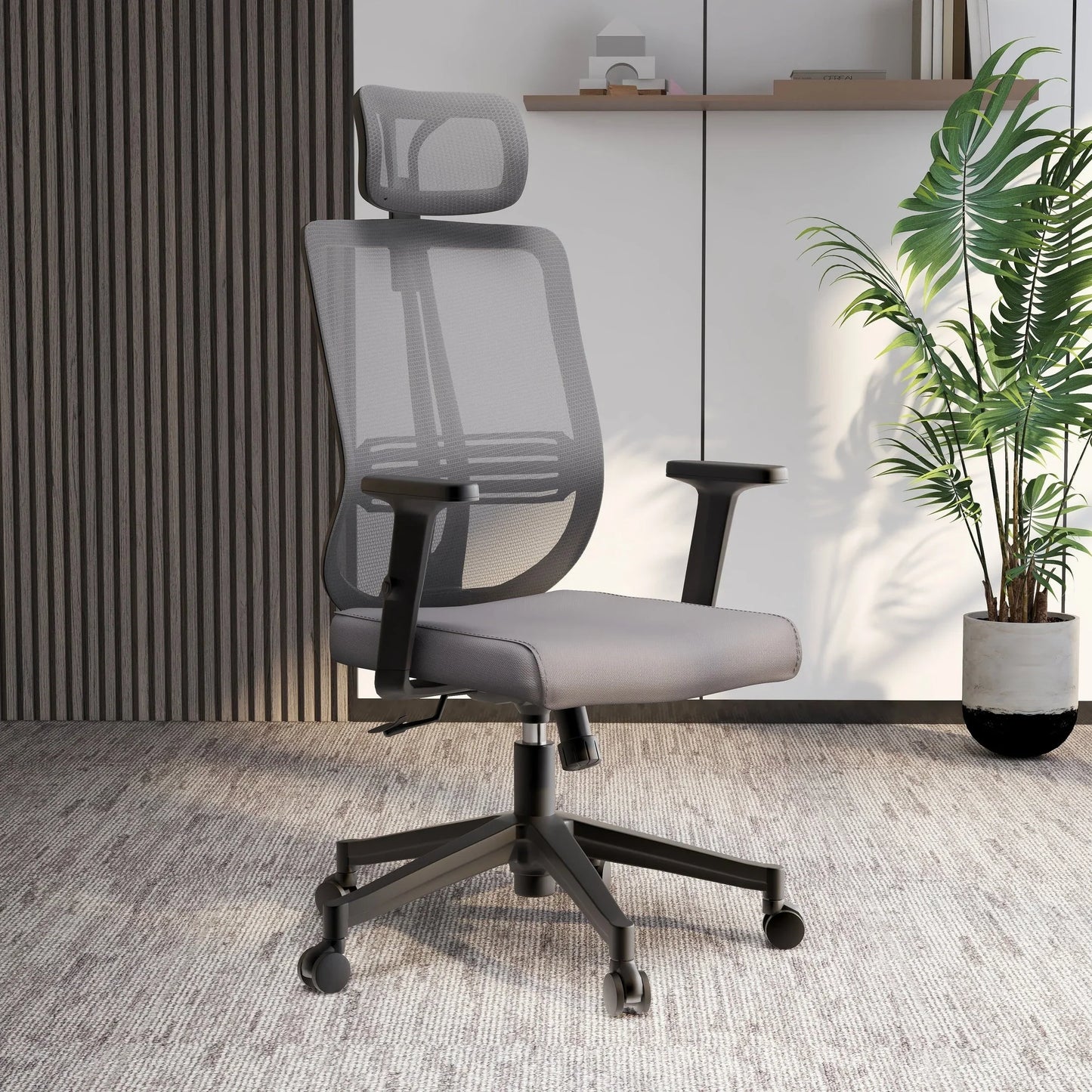 Nift Adjustable Upholstered Office Chair with Foam Filled Seat and Mesh Back and Headrest - Elax Furniture