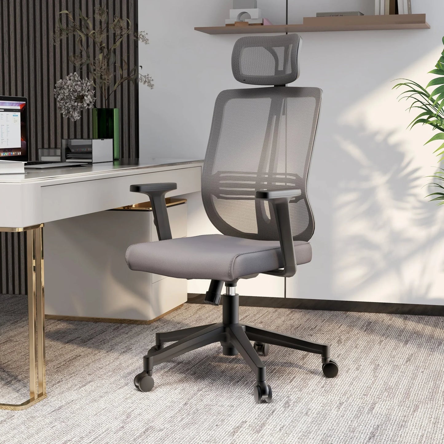 Nift Adjustable Upholstered Office Chair with Foam Filled Seat and Mesh Back and Headrest - Elax Furniture