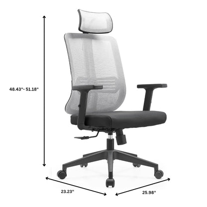 Nift Adjustable Upholstered Office Chair with Foam Filled Seat and Mesh Back and Headrest - Elax Furniture