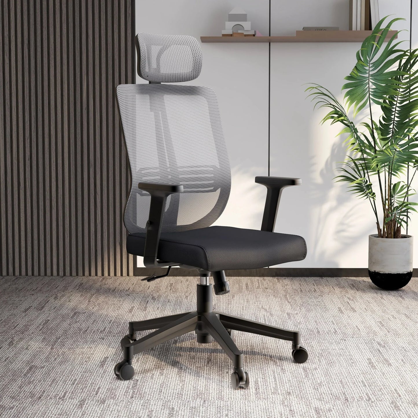 Nift Adjustable Upholstered Office Chair with Foam Filled Seat and Mesh Back and Headrest - Elax Furniture