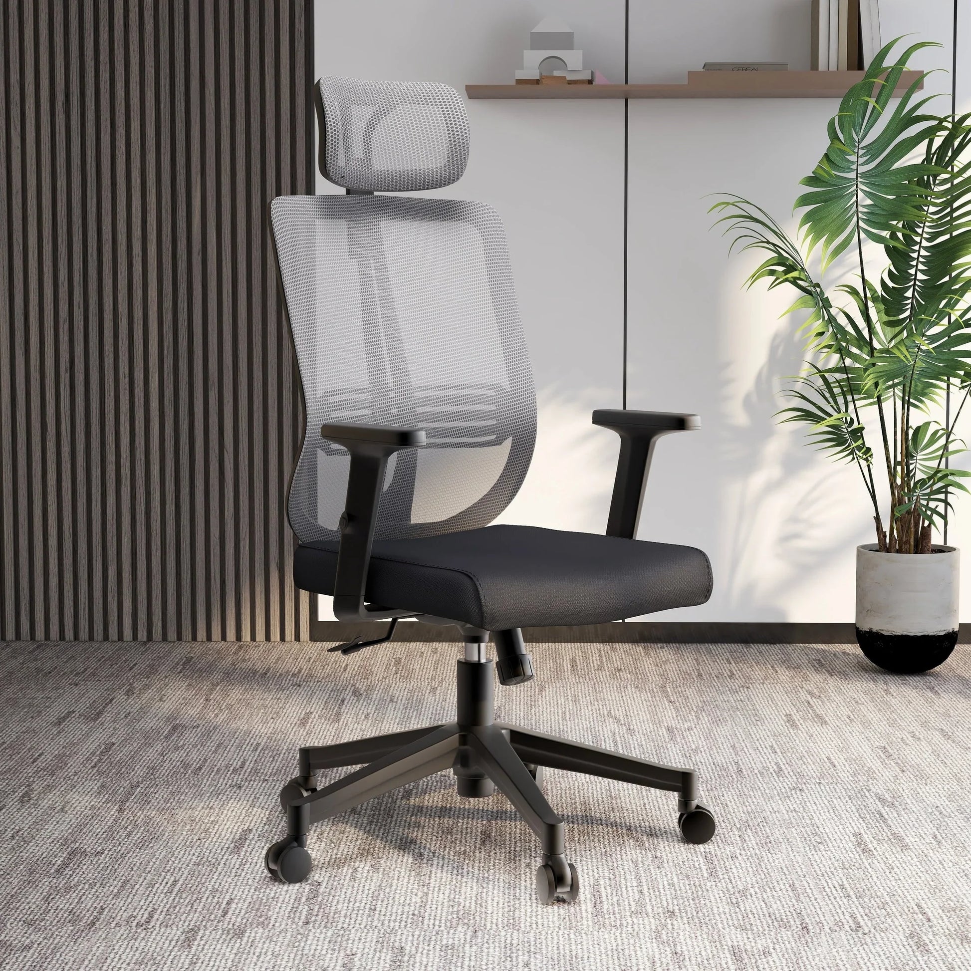 Nift Adjustable Upholstered Office Chair with Foam Filled Seat and Mesh Back and Headrest - Elax Furniture