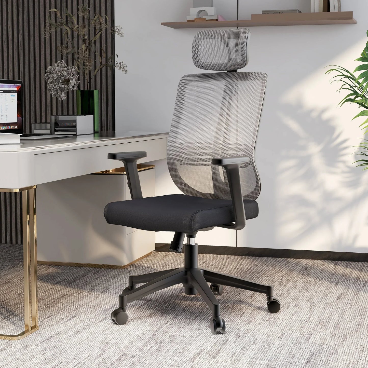 Nift Adjustable Upholstered Office Chair with Foam Filled Seat and Mesh Back and Headrest - Elax Furniture