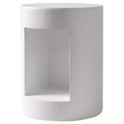 Nook 14" Wide Round Fiberstone Side Table With Open Storage Compartment White Side Table Leisuremod