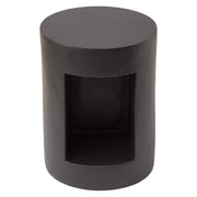 Nook 14" Wide Round Fiberstone Side Table With Open Storage Compartment Black Side Table Leisuremod