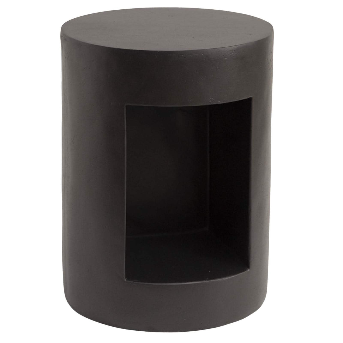 Nook 14" Wide Round Fiberstone Side Table With Open Storage Compartment Black Side Table Leisuremod