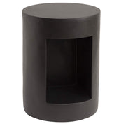 Nook 14" Wide Round Fiberstone Side Table With Open Storage Compartment Black Side Table Leisuremod