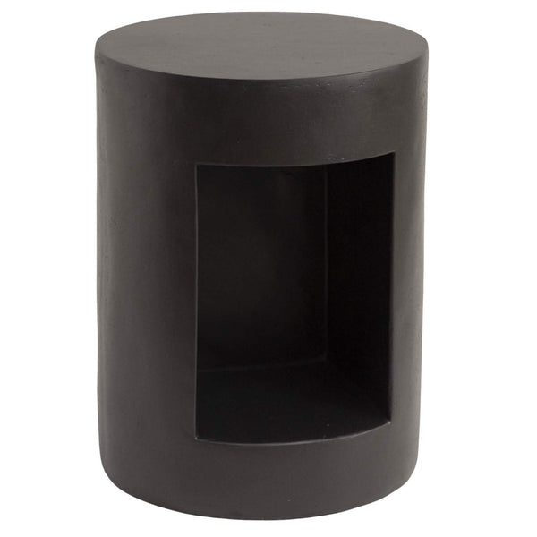 Nook 14" Wide Round Fiberstone Side Table With Open Storage Compartment Black Side Table Leisuremod