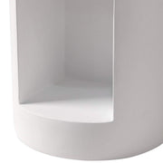 Nook 14" Wide Round Fiberstone Side Table With Open Storage Compartment White Side Table Leisuremod