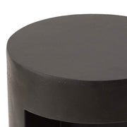 Nook 14" Wide Round Fiberstone Side Table With Open Storage Compartment Black Side Table Leisuremod