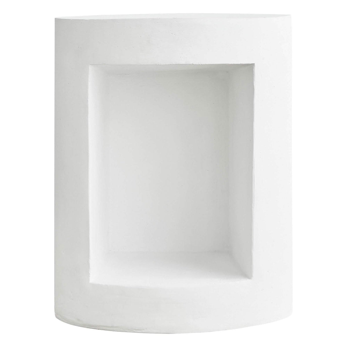 Nook 14" Wide Round Fiberstone Side Table With Open Storage Compartment White Side Table Leisuremod