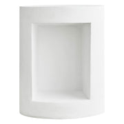 Nook 14" Wide Round Fiberstone Side Table With Open Storage Compartment White Side Table Leisuremod