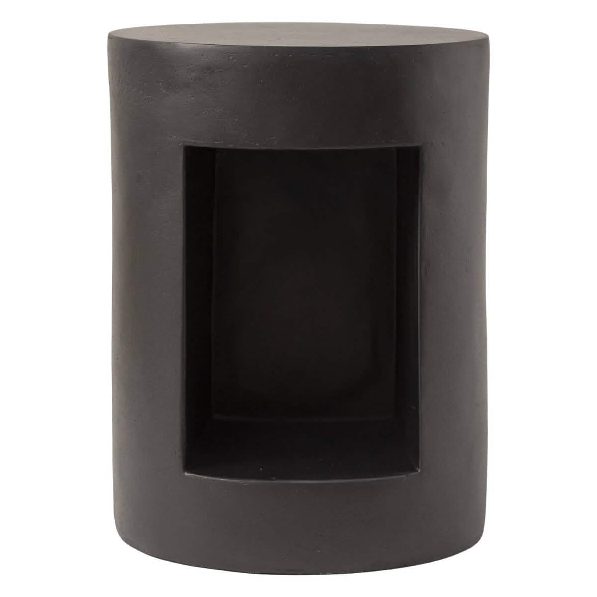 Nook 14" Wide Round Fiberstone Side Table With Open Storage Compartment Black Side Table Leisuremod