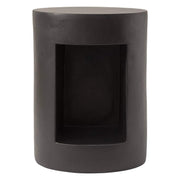 Nook 14" Wide Round Fiberstone Side Table With Open Storage Compartment Black Side Table Leisuremod