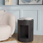 Nook 14" Wide Round Fiberstone Side Table With Open Storage Compartment Black Side Table Leisuremod