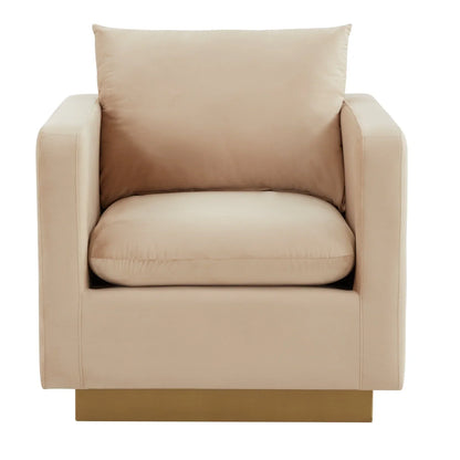 Nervo Modern Mid-Century Upholstered Velvet/Leather Accent Chair with Gold Base - Elax Furniture