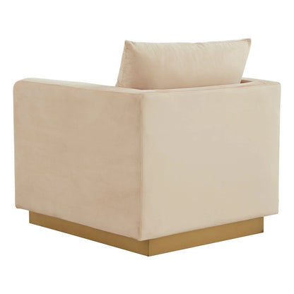 Nervo Modern Mid-Century Upholstered Velvet/Leather Accent Chair with Gold Base - Elax Furniture
