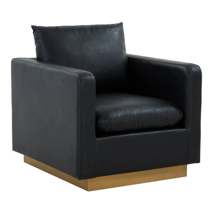 Nervo Modern Mid-Century Upholstered Velvet/Leather Accent Chair with Gold Base - Elax Furniture