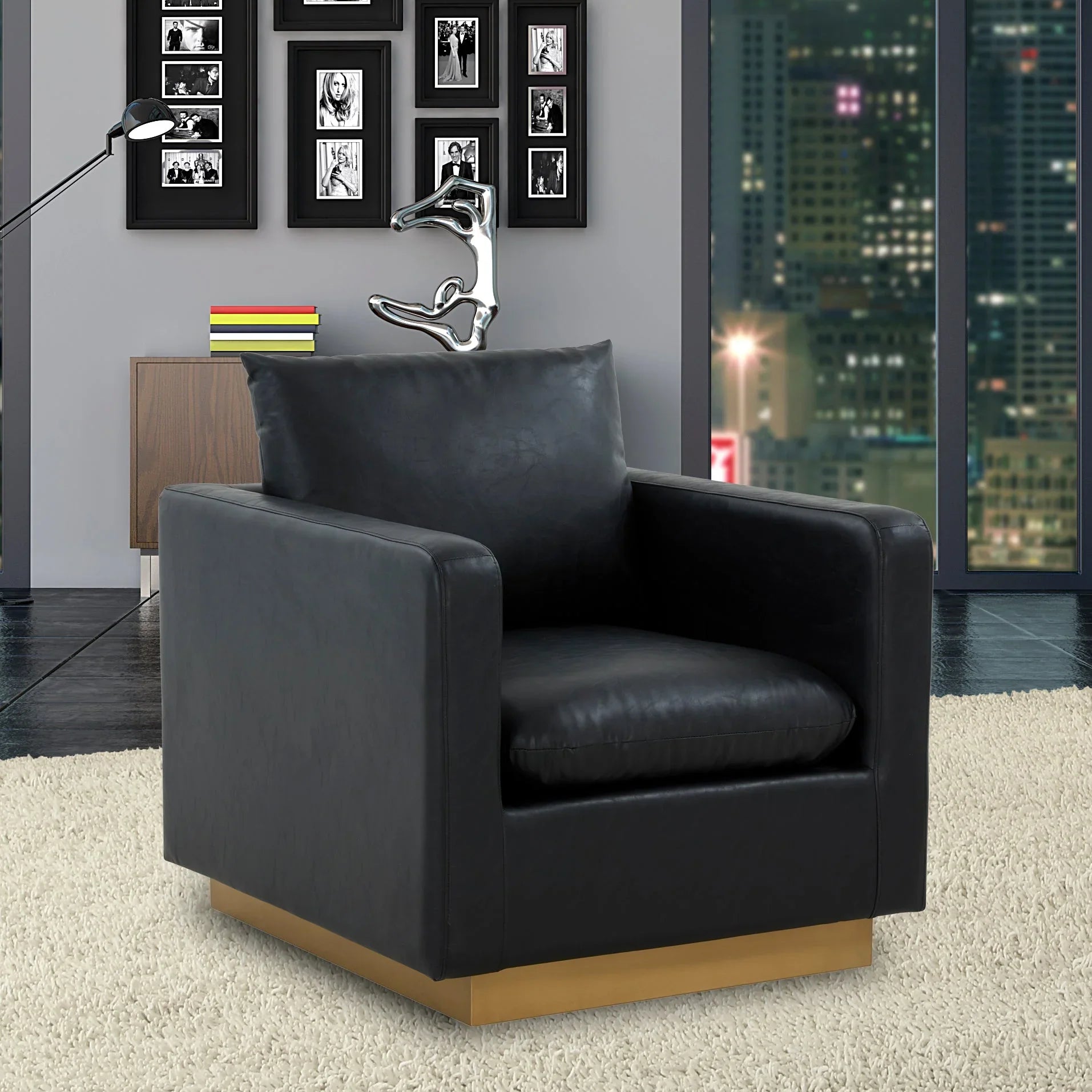 Nervo Modern Mid-Century Upholstered Velvet/Leather Accent Chair with Gold Base - Elax Furniture