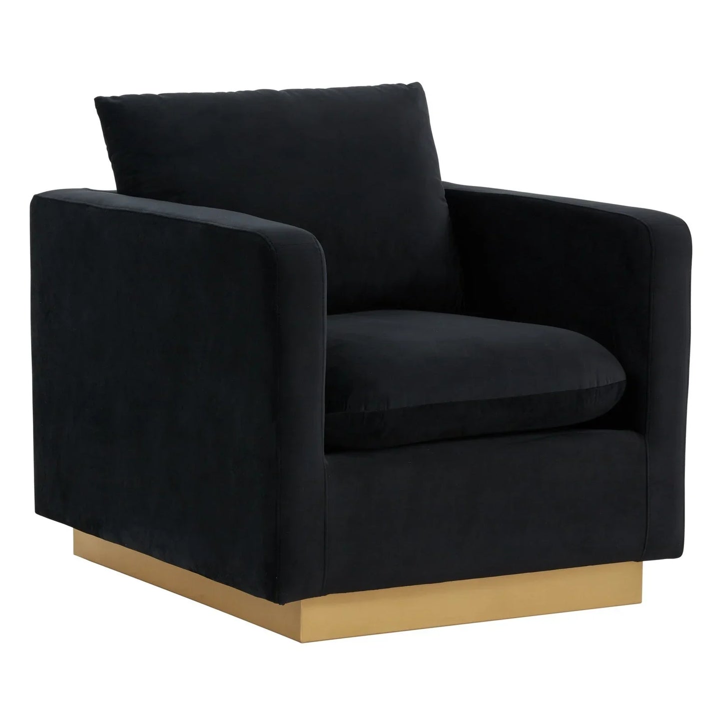 Nervo Modern Mid-Century Upholstered Velvet/Leather Accent Chair with Gold Base - Elax Furniture