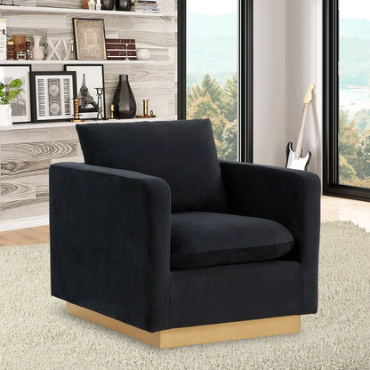 Nervo Modern Mid-Century Upholstered Velvet/Leather Accent Chair with Gold Base - Elax Furniture
