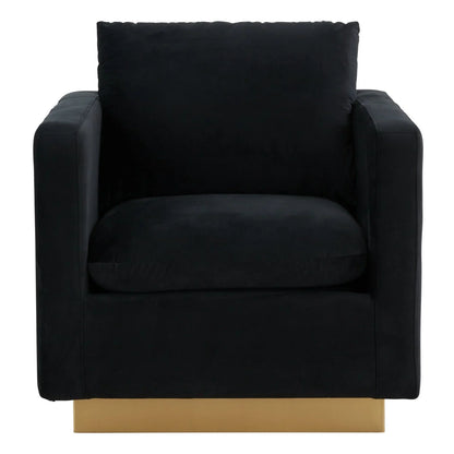 Nervo Modern Mid-Century Upholstered Velvet/Leather Accent Chair with Gold Base - Elax Furniture