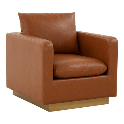 Nervo Modern Mid-Century Upholstered Velvet/Leather Accent Chair with Gold Base - Elax Furniture
