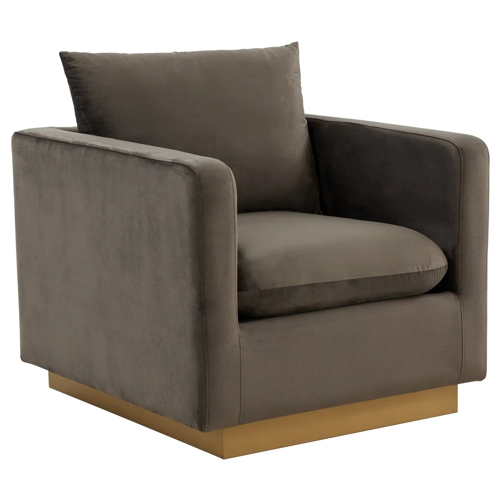 Nervo Modern Mid-Century Upholstered Velvet/Leather Accent Chair with Gold Base - Elax Furniture