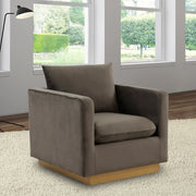 Nervo Modern Mid-Century Upholstered Velvet/Leather Accent Chair with Gold Base - Elax Furniture