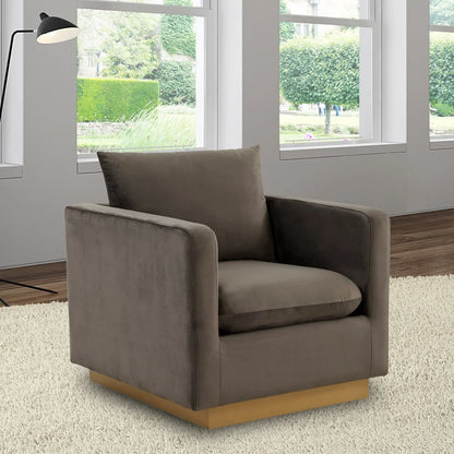 Nervo Modern Mid-Century Upholstered Velvet/Leather Accent Chair with Gold Base - Elax Furniture