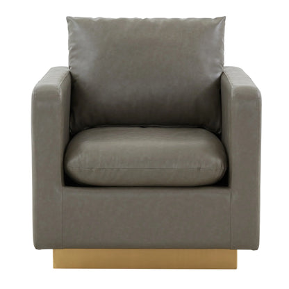 Nervo Modern Mid-Century Upholstered Velvet/Leather Accent Chair with Gold Base - Elax Furniture