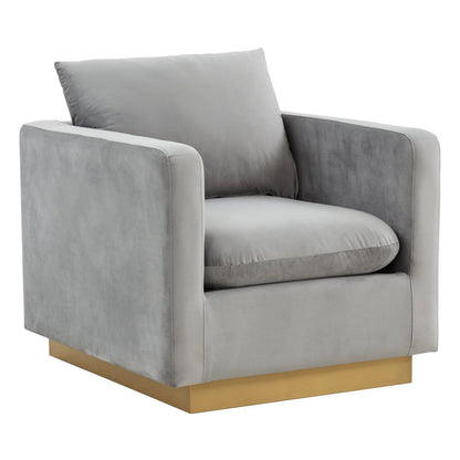 Nervo Modern Mid-Century Upholstered Velvet/Leather Accent Chair with Gold Base - Elax Furniture