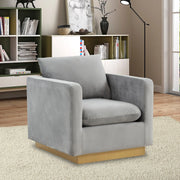 Nervo Modern Mid-Century Upholstered Velvet/Leather Accent Chair with Gold Base - Elax Furniture