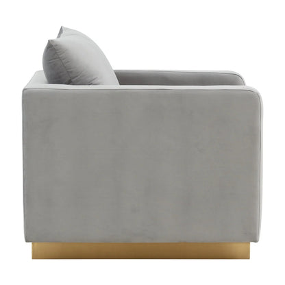 Nervo Modern Mid-Century Upholstered Velvet/Leather Accent Chair with Gold Base - Elax Furniture