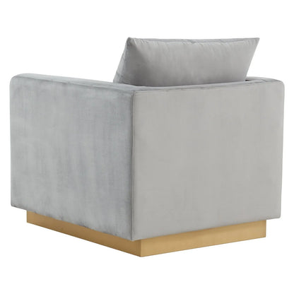 Nervo Modern Mid-Century Upholstered Velvet/Leather Accent Chair with Gold Base - Elax Furniture