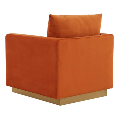 Nervo Modern Mid-Century Upholstered Velvet/Leather Accent Chair with Gold Base - Elax Furniture
