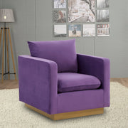 Nervo Modern Mid-Century Upholstered Velvet/Leather Accent Chair with Gold Base - Elax Furniture